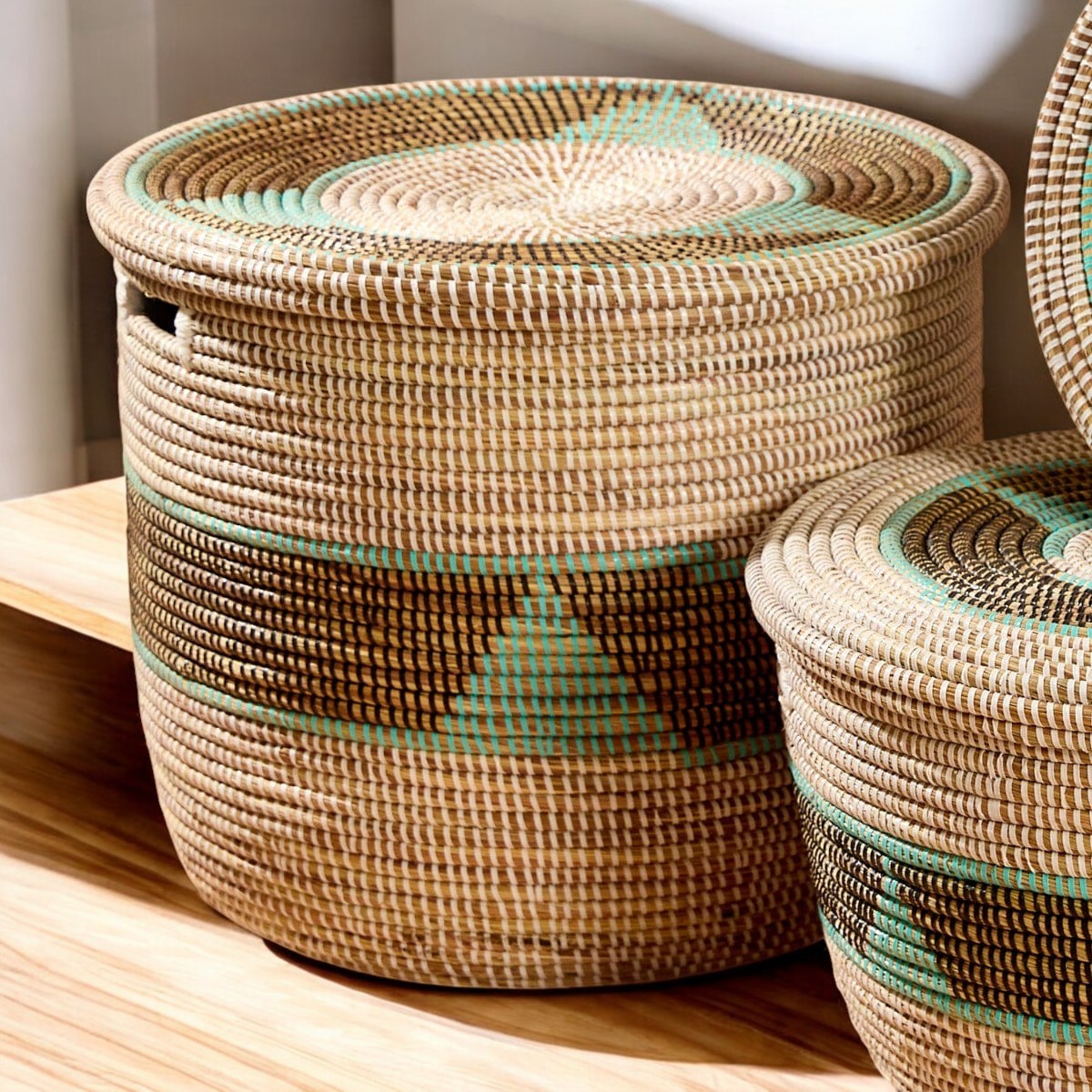 Palm Leaf Storage Basket with Lid