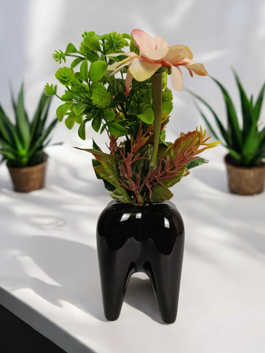 Black tooth shape ceramic flower pot