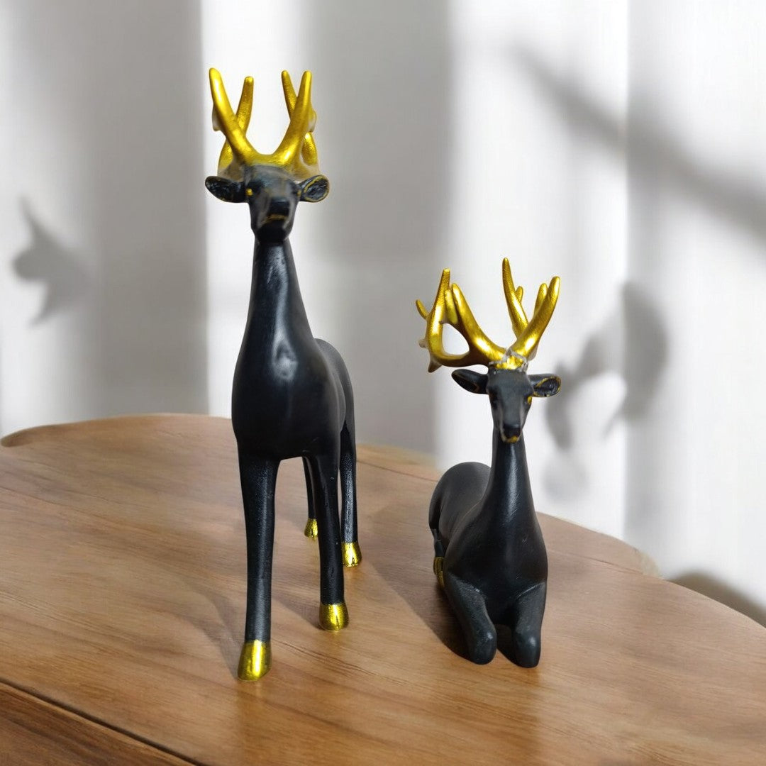 2 pc Black and Gold Deer Figurines