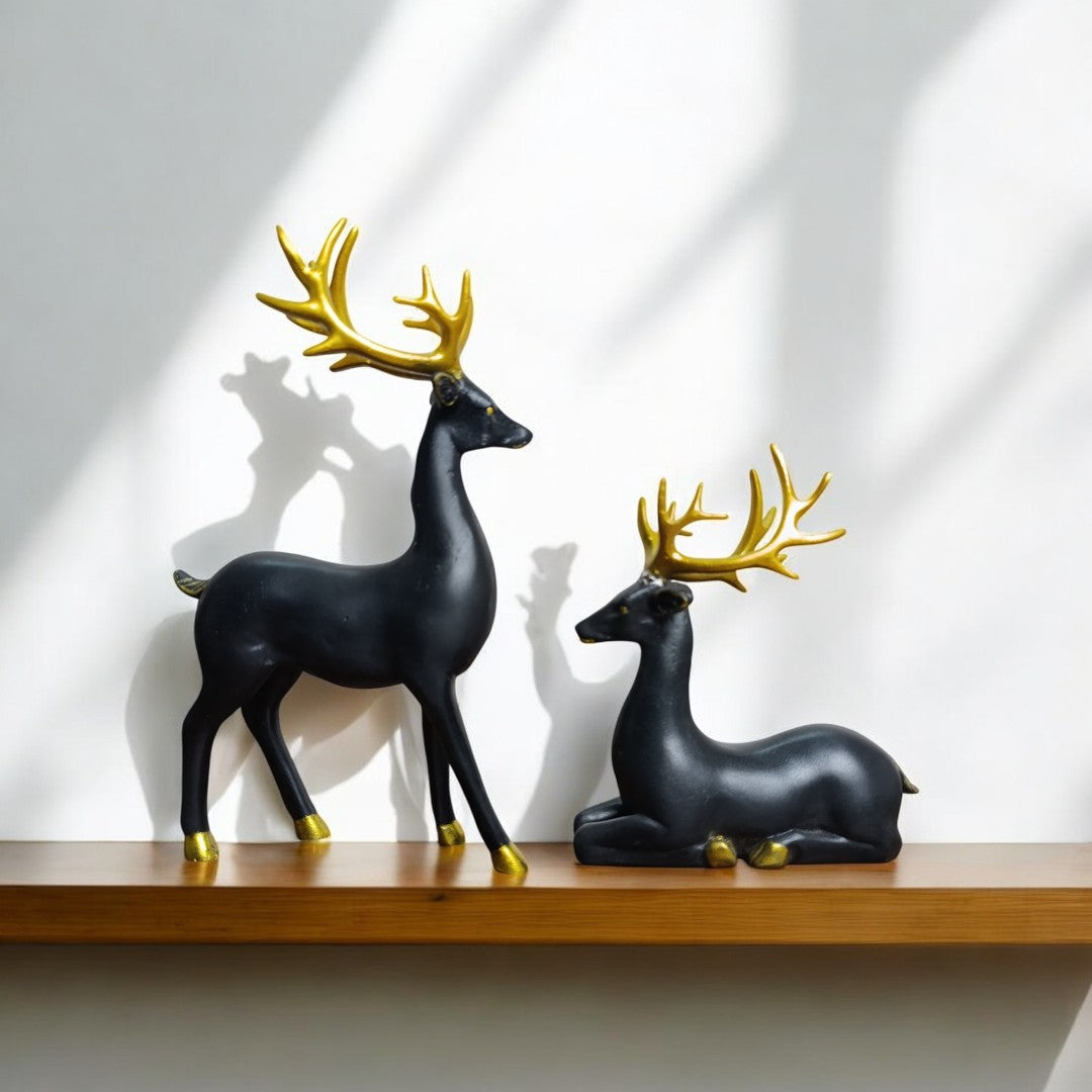 2 pc Black and Gold Deer Figurines