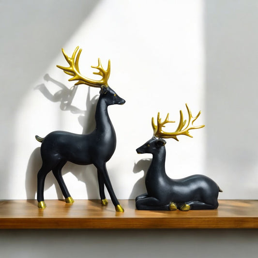 2 pc Black and Gold Deer Figurines