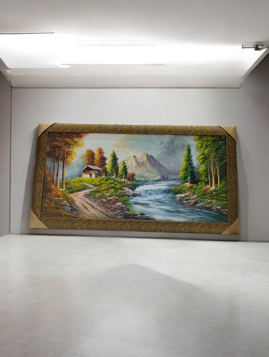 Mountain and river view painting