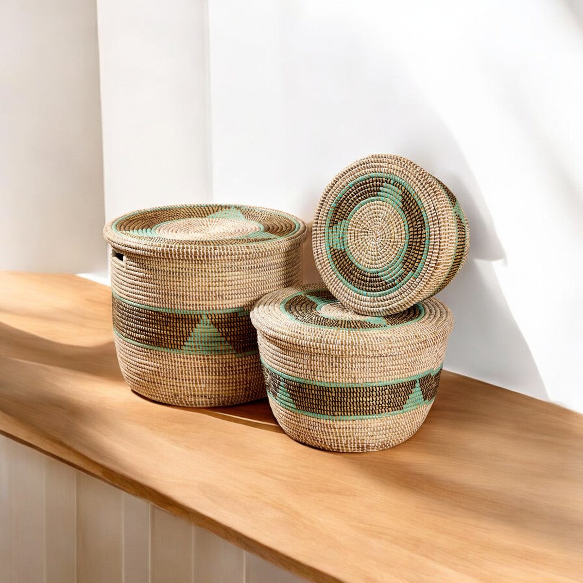Palm Leaf Storage Basket with Lid